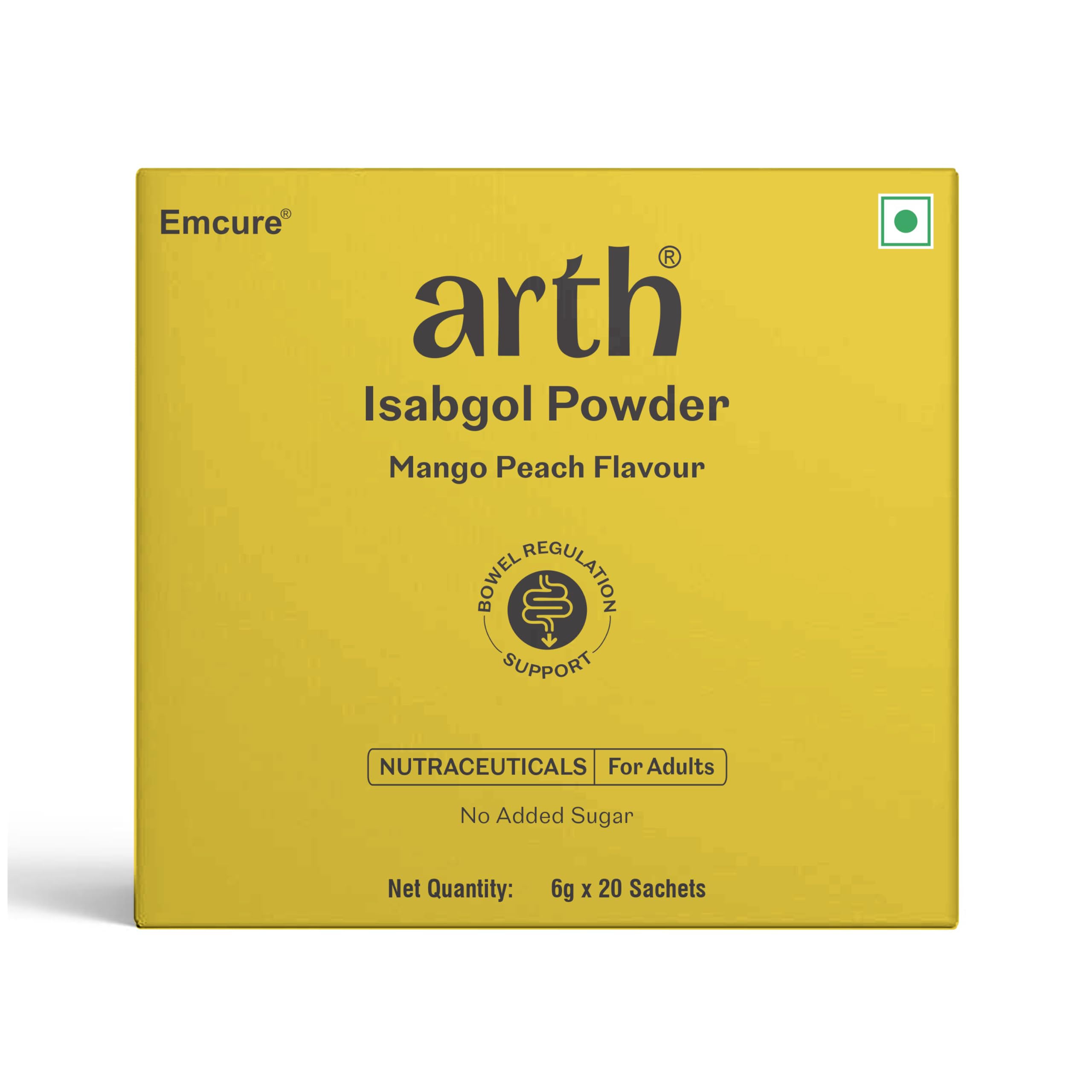 Arth Isabgol Powder | Psyllium Husk with Inulin & Curcumin | Fiber for Constipation relief & Bloating | Mango Peach Flavour | 6g x 20 Sachets