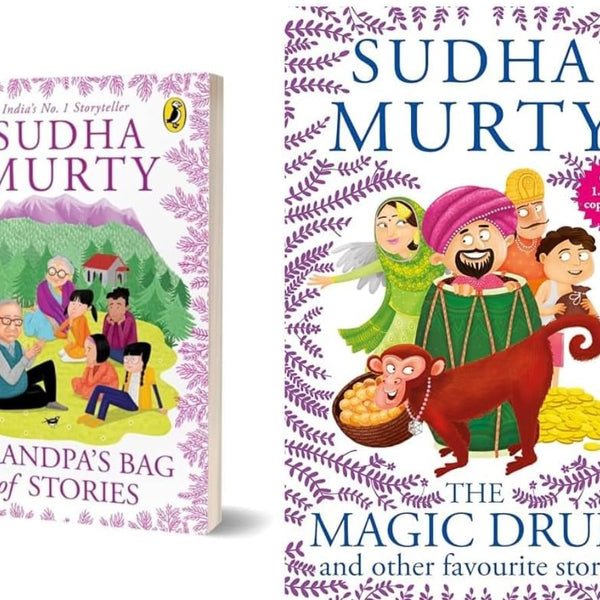 Sudha Murty Two Books Set - Grandpa's Bag of Stories And The Magic Drum and Other Favourite Stories