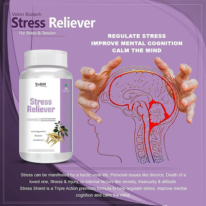 Vokin Biotech Stress Reliever Capsule Support for Stress, Fatigue and Tension (Gold standard Ashwagandha, Brahmi, Jatamansi- General Wellness | (90 Capsules)