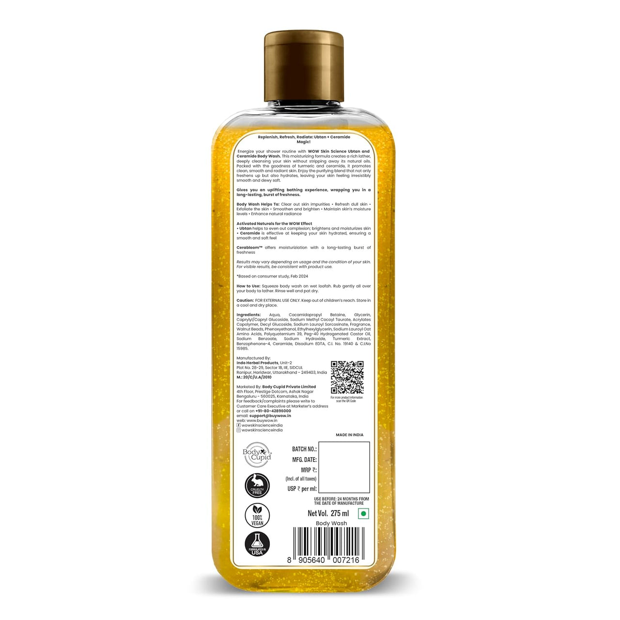 WOW Skin Science Ubtan & Ceramide Body Wash For Revives Dull Skin, Exfoliates and Softens - Distacart