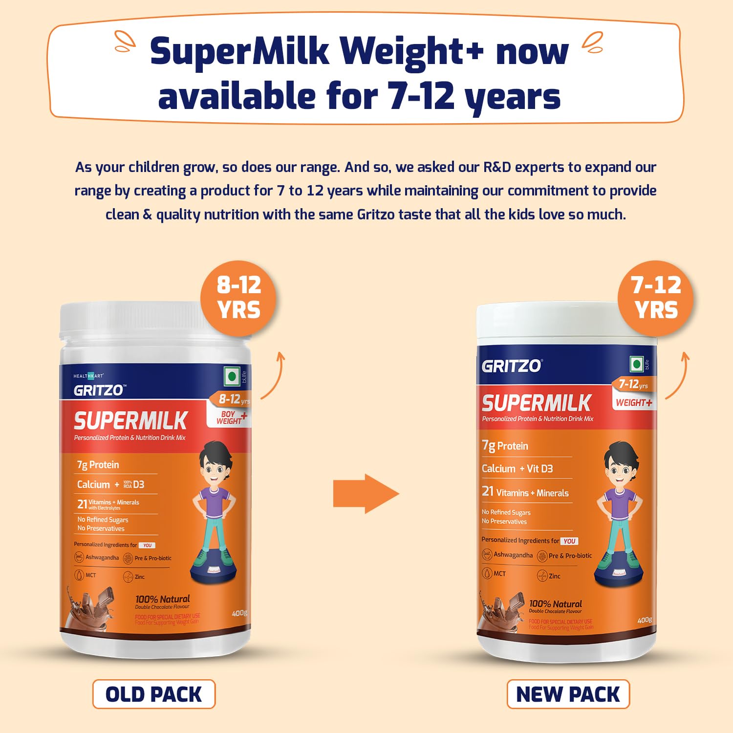 Gritzo Supermilk Weight+ for Boy/Girl 7 to 12 years (Double Chocolate) - Distacart