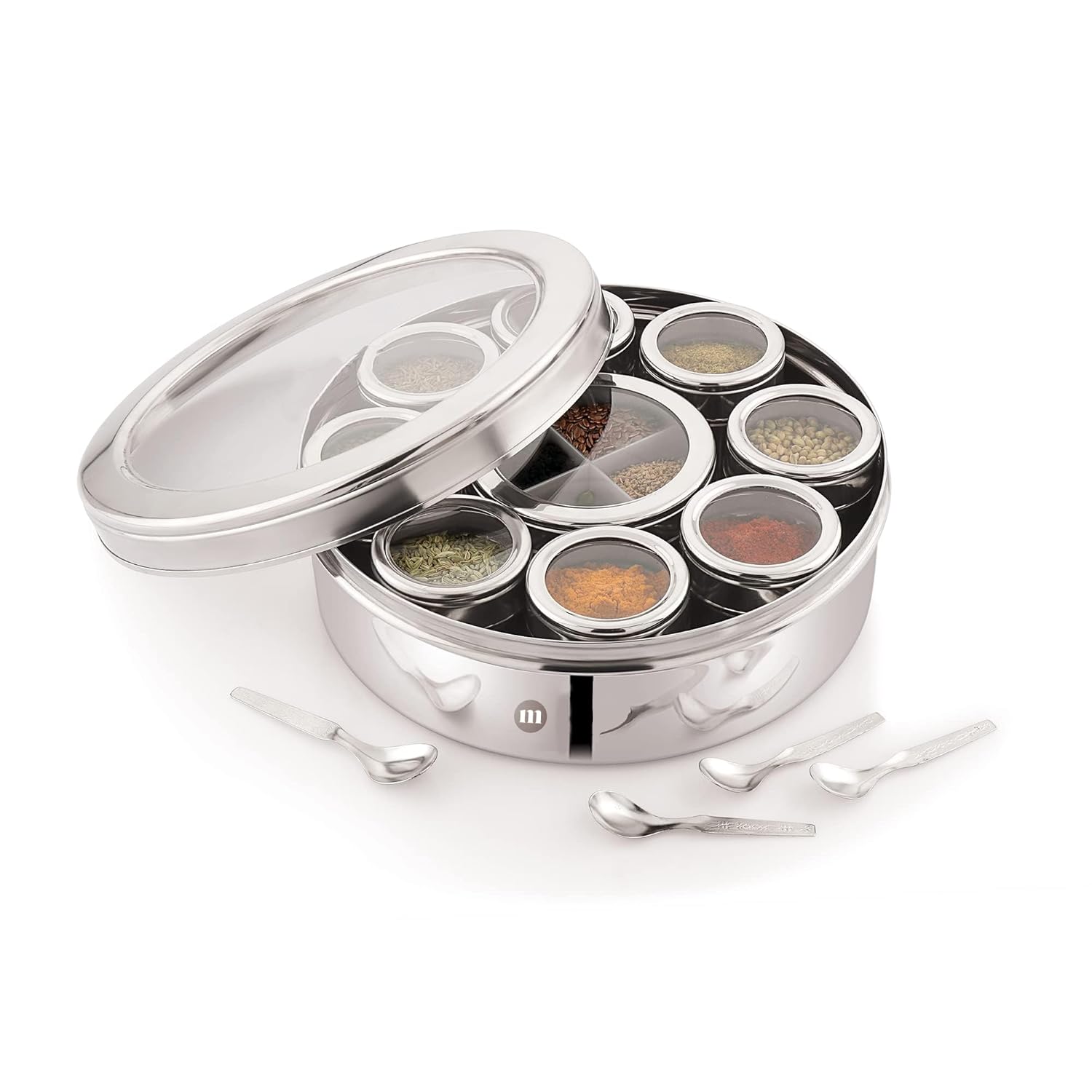 MARU Steel 12-in-1 Spice Box For Kitchen, Durable Masala Dani with Middle Partition Container - Dista