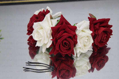 Red & White Velvet Rose Gajra - Distacart