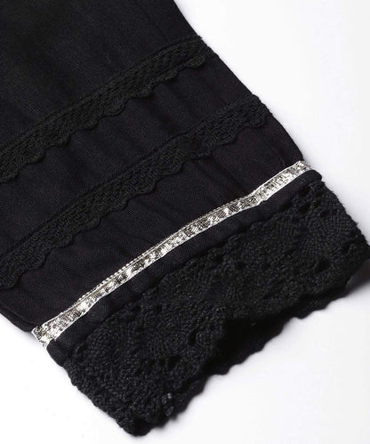 Juniper Women's Black Solid Cotton Flex Straight Fit Pants With Lace & Gota Work - Distacart