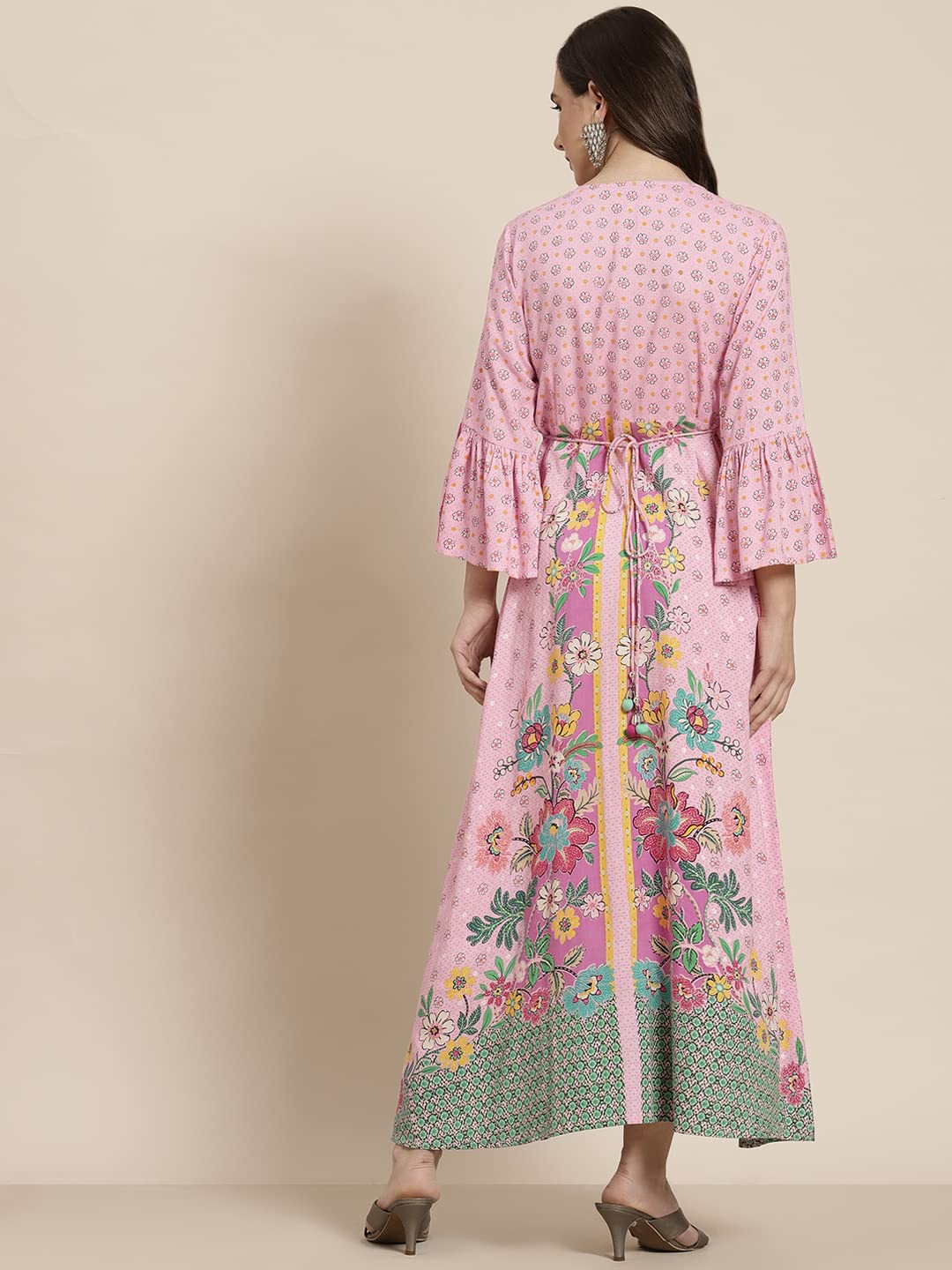 Juniper Women's Pink Floral Printed Rayon Kurta With Buttons Closure At Back - Distacart