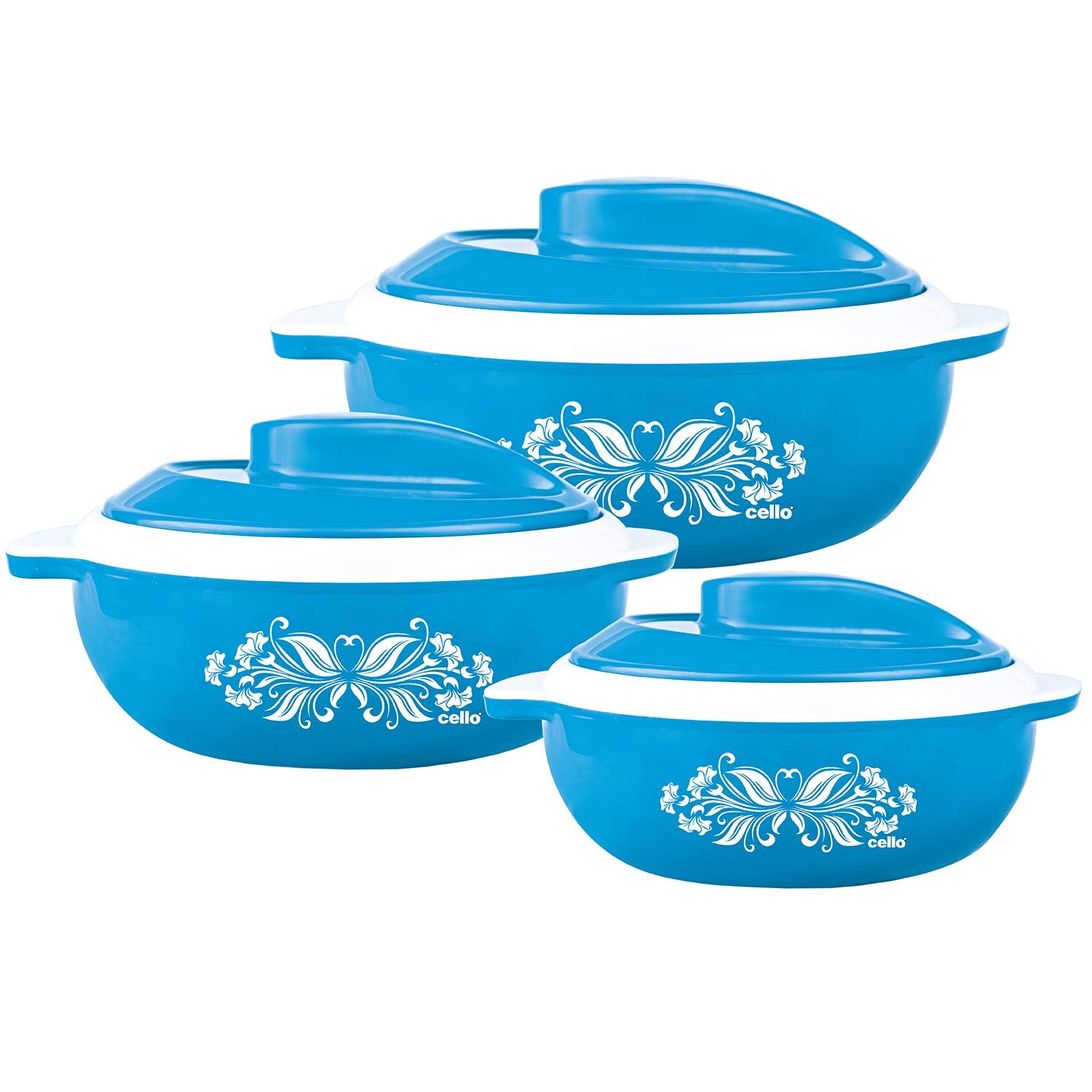 CELLO Hot Serve Insulated Inner Steel Casserole Set of 3, Blue (500ml, 850ml, 1500ml) | Hot Box for Kitchen | Hot Pot - Dista