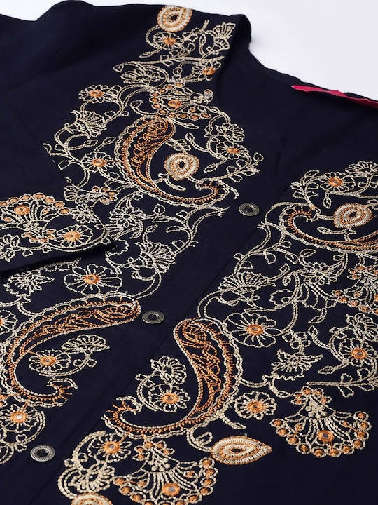 Anubhutee Navy Blue Yoke Design Straight Kurta - Distacart