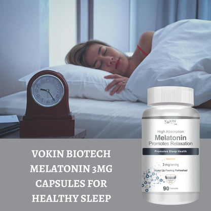 Vokin Biotech Melatonin 3mg Healthy Sleep Cycle | Helps Stress & Anxiety Relief | Improve Concentration 90 Capsules
