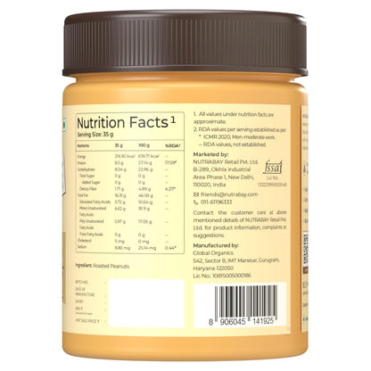 Nutrabay Foods All-Natural Peanut Butter (Creamy) - Unsweetened, 400g | 28g Protein, Zero Cholesterol, Vegan, Gluten Free, Non GMO