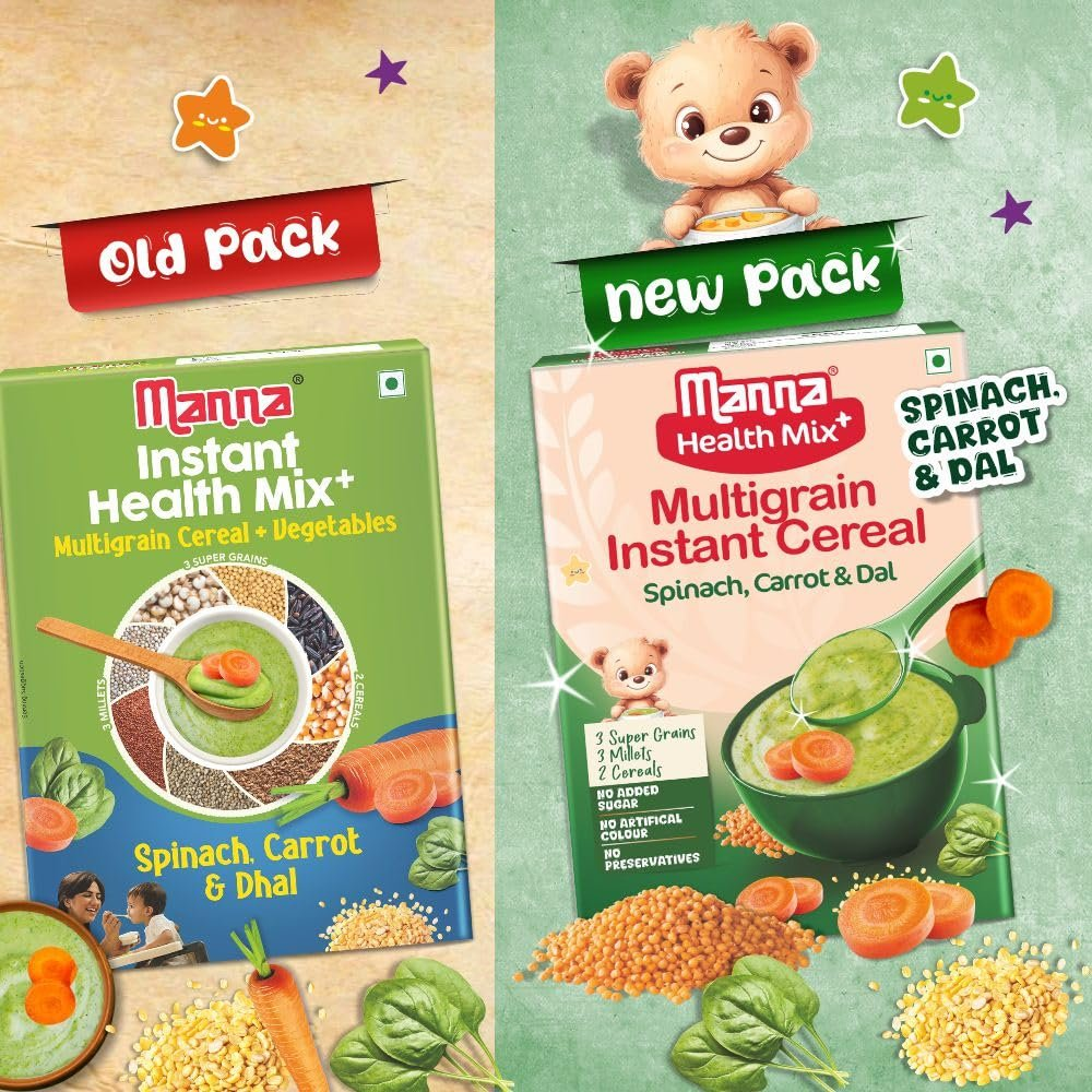 Manna Foods Instant Health Mix Multigrain Cereal + Vegetables With Spinach, Carrot, Dal with Milk - Distacart