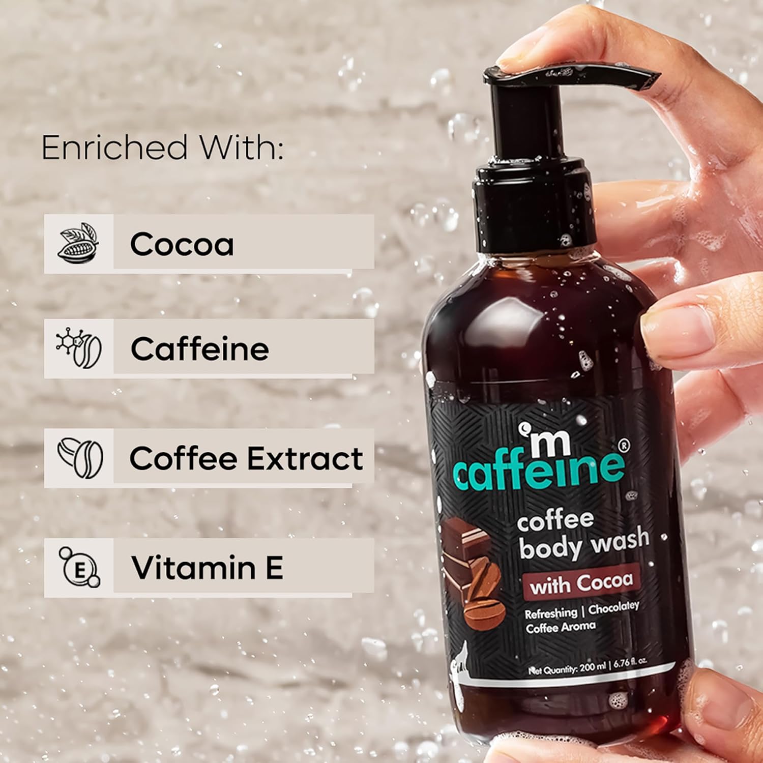 mCaffeine Coffee Body Wash with Cocoa for Refreshed & Moisturized Skin | Irresistible Chocolate Aroma | Vitamin E Rich Body Cleanser for Supple Skin | Sulphate Free Body Wash for Men & Women - 200 ml