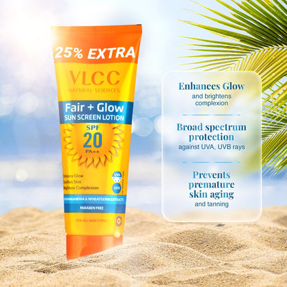 VLCC Fair+Glow Sun Screen Lotion SPF 20 PA++ - Distacart