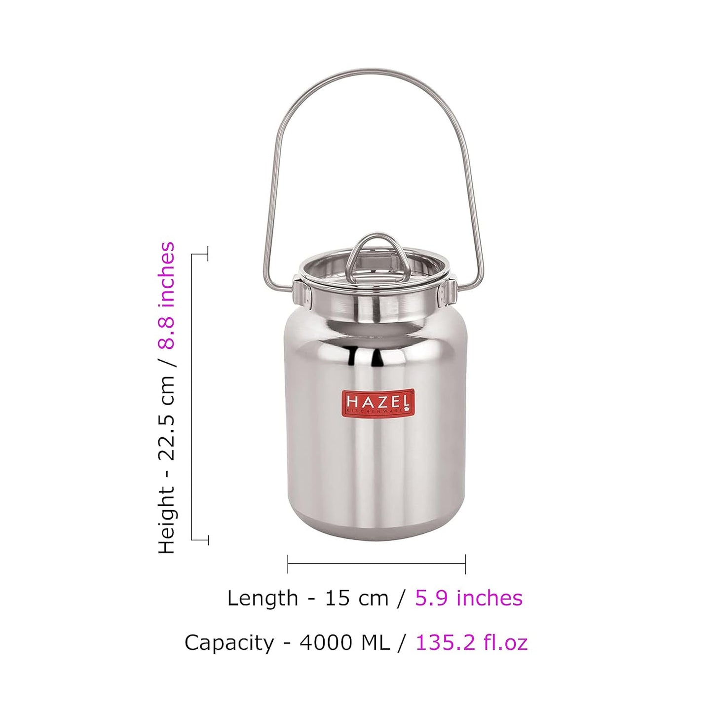 HAZEL Stainless Steel Oil and Ghee Air Tight Container-4 Litre - Dista