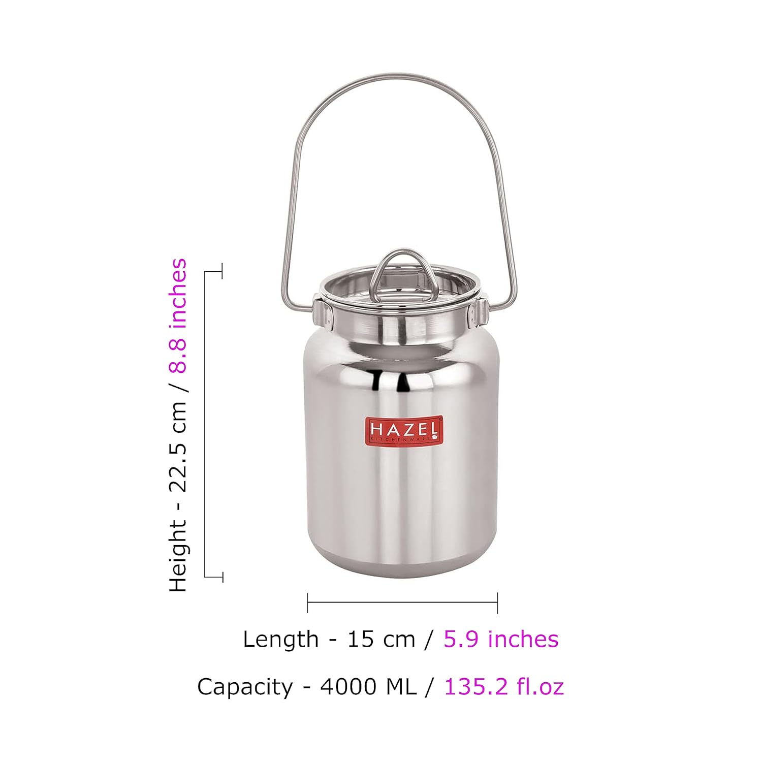 HAZEL Stainless Steel Oil and Ghee Air Tight Container-4 Litre - Dista