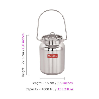 HAZEL Stainless Steel Oil and Ghee Air Tight Container-4 Litre - Dista