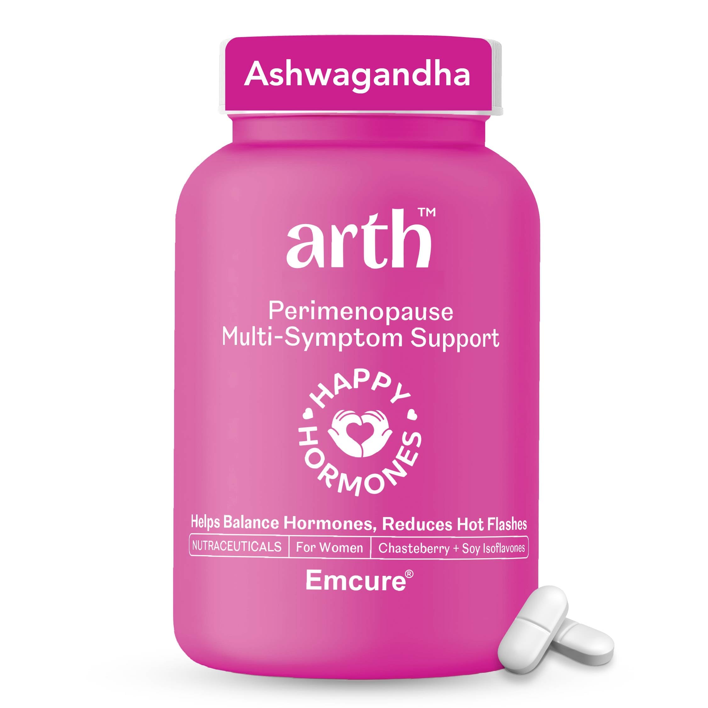 Arth Perimenopause Support | Menopause Supplement for Women to Help with Hot Flashes, Mood Swings, Night Sweats & Hormonal Balance with Ashwagandha, Chasteberry & Soy Isoflavones | 60 Veg Tablets