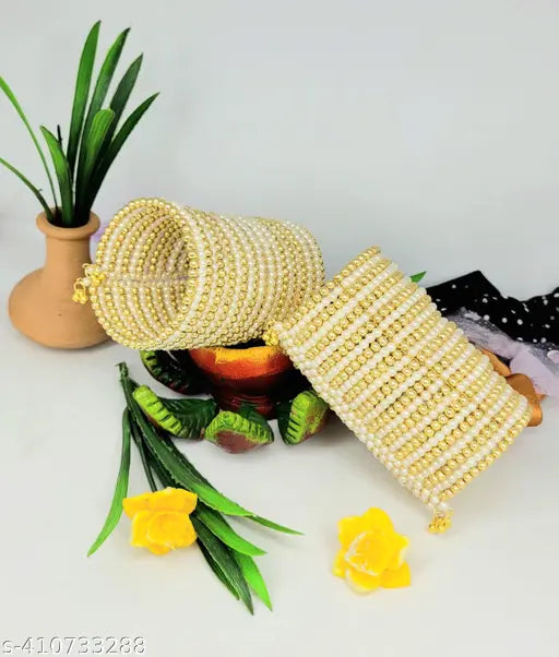 Tehzeeb Creations Women's Spiral Bangle With Golden And White Pearl - Distacart