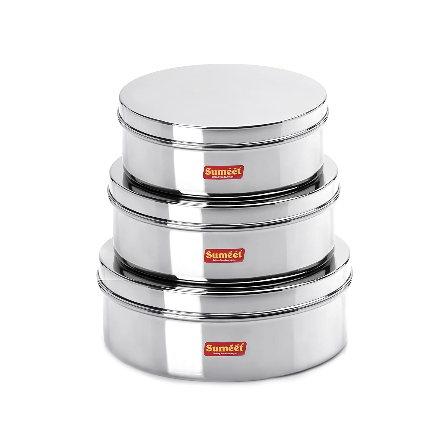 Sumeet Stainless Steel Flat Canisters/Storage Containers Set Of 3Pcs (1.5Ltr,2.1Ltr,2.7Ltr) - Dista
