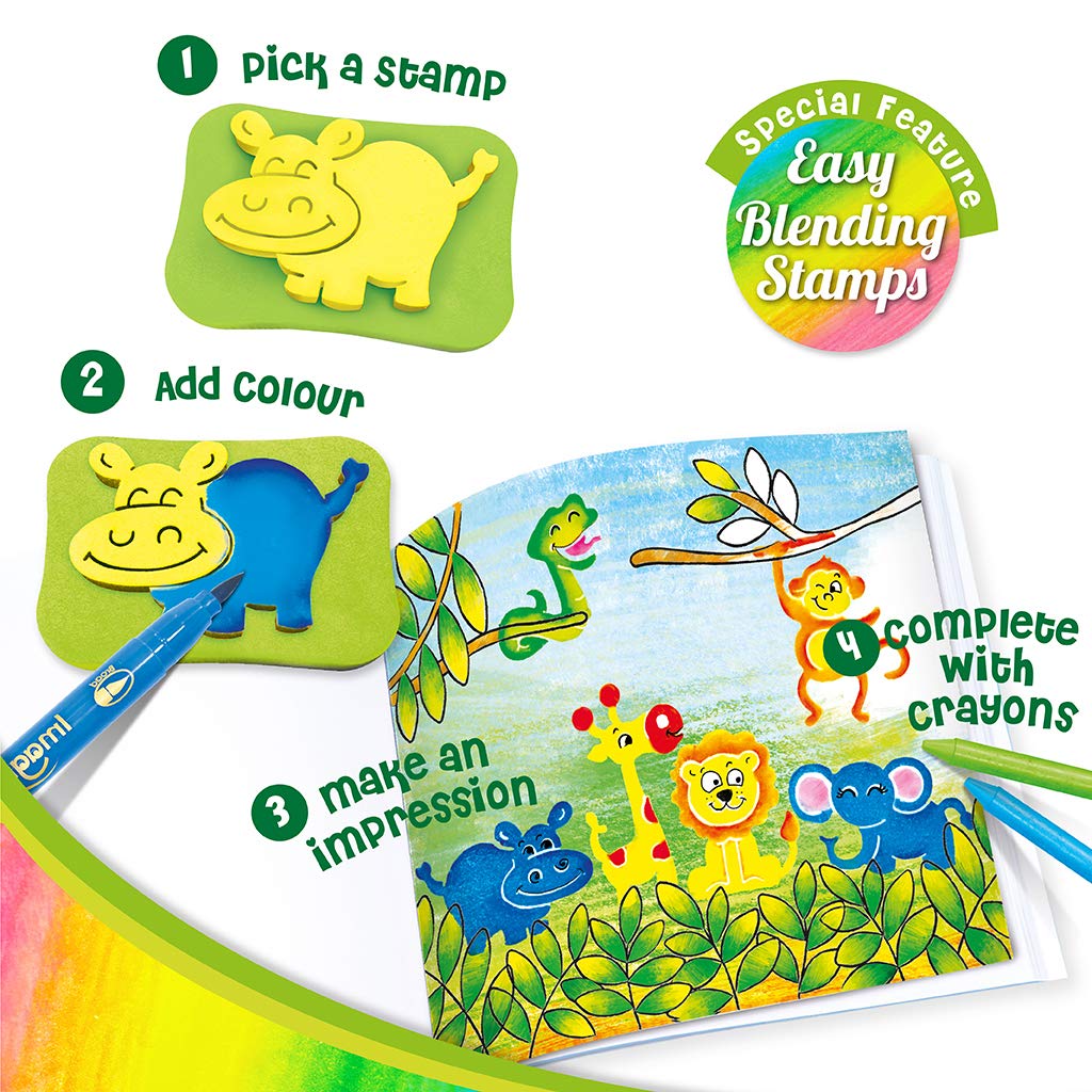 Imagimake Stamp Art Animal Kingdom | Crafts for Kids Ages 3-5 | Stamps with Easy Blending Pens | Arts and Crafts for Kids Ages 3-5 | Gifts for Toddlers | Gifts for Girls & Boys 3, 4, 5 Years