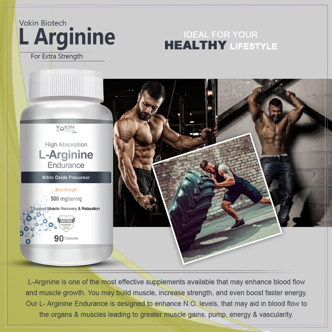 Vokin Biotech L-Arginine 500mg,Support Muscle Recovery & Relaxation, 90 Capsules