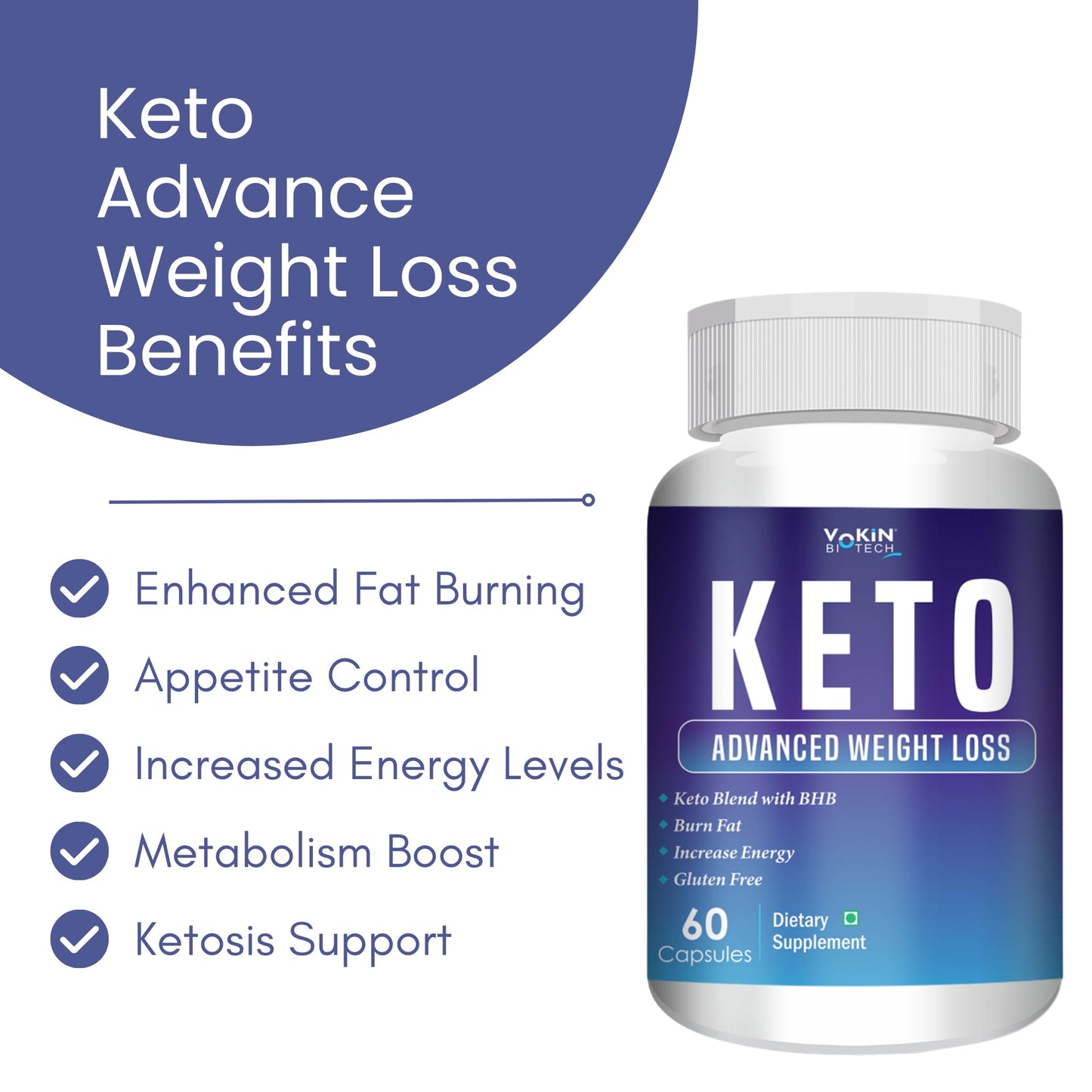 Vokin Biotech Keto Advaced Weight Loss Formula with Green Tea Extract Garcinia Combogia 60 Capsules For Men and Women