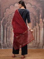 Thumbnail for Vishudh Navy Blue Floral Embroidered Straight Kurta with Palazzo & Dupatta