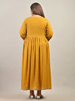 Thumbnail for Swasti Plus Size Ethnic Motif Embroidered Round Neck Gathered Fit & Flare Maxi Dress