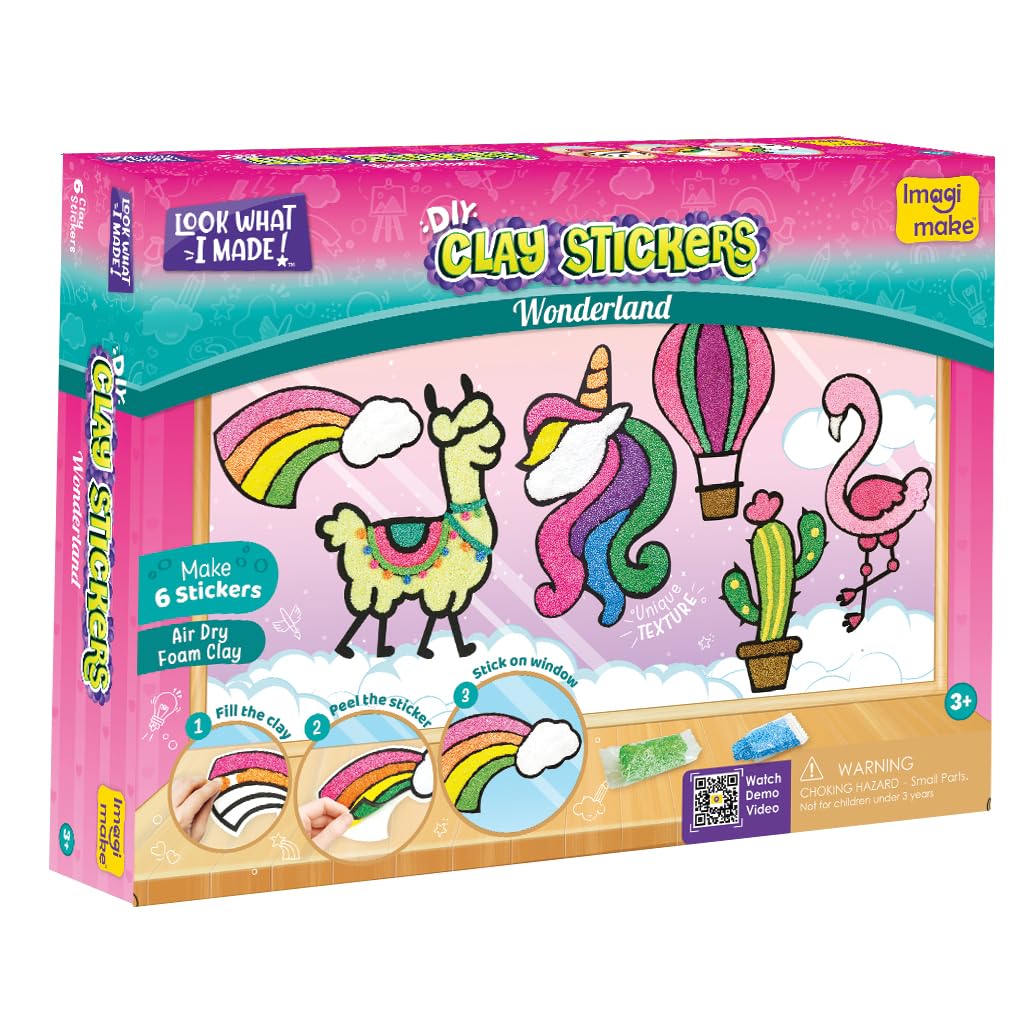 Imagimake Clay Stickers: Wonderland | No Mess Air Dry Foam Clay for Kids, 12 Clay Pouches, 8 Colors, 6 Unique DIY Stickers | Craft Supplies, Travel Toys | Birthday Gifts for Kids Ages 3 4 5 6 7 8 - Distacart