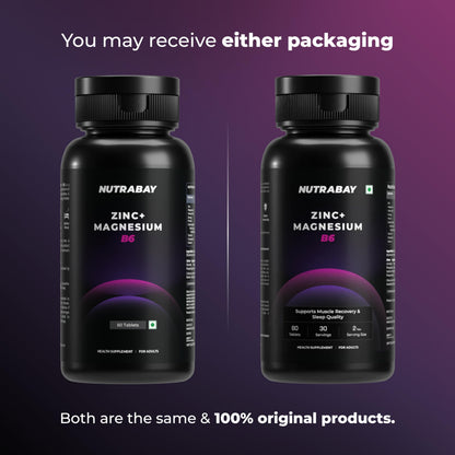 Nutrabay Pro Zinc Magnesium (ZMA) with 100% RDA Zinc, Magnesium Aspartate & Vitamin B6 – Muscle Strength, Recovery, Better Sleep & Anxiety Relief – 60 Veg Tablets | Tested for Purity