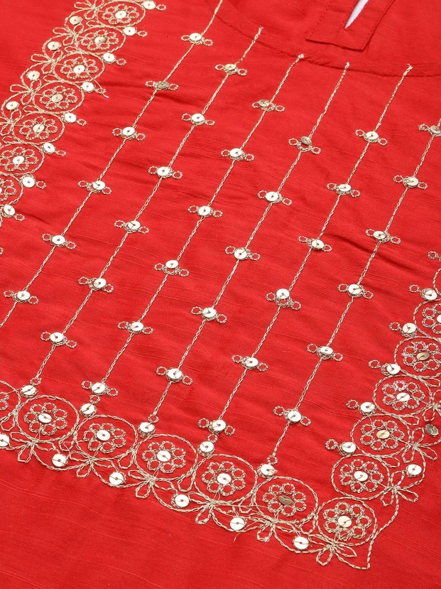 All About You Women Red Woven Design Kurta with Trousers - Distacart