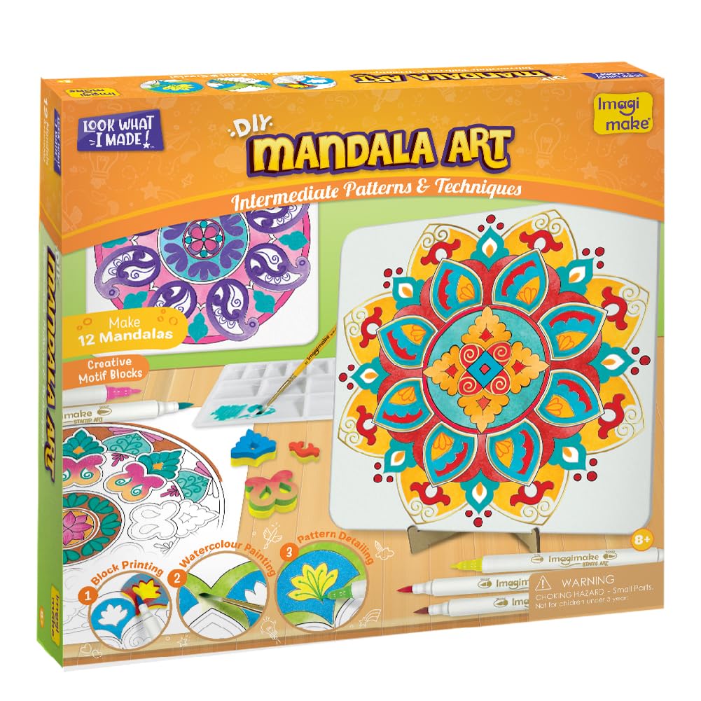 Imagimake Mandala Art Kit | Watercolor Paint Set | 12 Exciting Mandala Projects in Arts and Crafts for Kids Ages 8-12-14-16 | Craft Kits for Adults & Kids | 8 Year Old Girl Birthday Gifts
