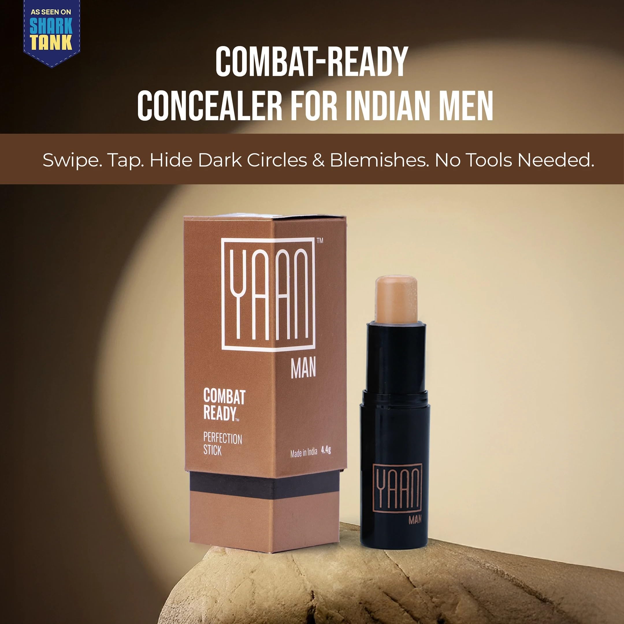 YAAN MAN Natural Concealer For Men for Normal Skin(Dark Shade), 4.4g|Erase Dark Circles, Scars, Pigmentation| Perfection Stick For Perfect Skin, Medium Coverage|With Shea Butter and Vitamin E