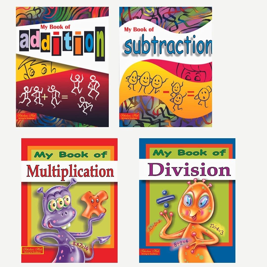 Scholars Hub Addition, Subtraction, Multiplication & Division Book For Kids Combo (Set Of 4 Books) | 192 Pages - Dista