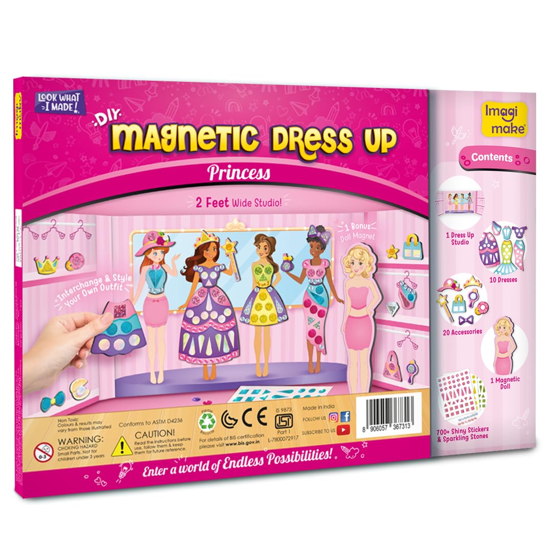 Imagimake DIY Magnetic Dress-Up Princess |Pretend Play Magnetic Toys for Kids | 30 Magnetic Dresses & Accessories | Interchange & Create Unlimited Outfits | Birthday Gift for 3,4,5,6,7,8 Year Old Girl
