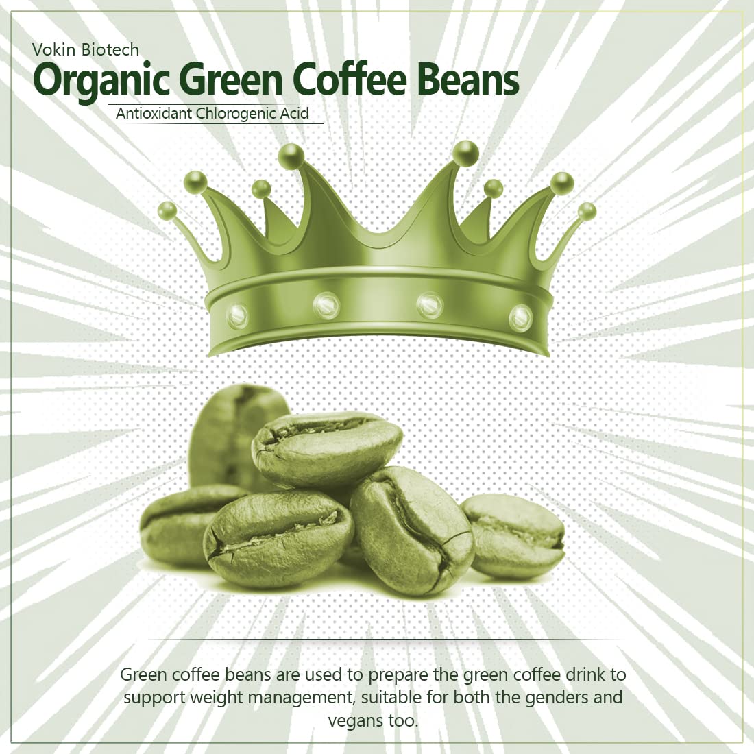 Vokin Biotech Organic Green Coffee Beans Decaffeinated & Unroasted Arabica Coffee100Gm For Weight Management