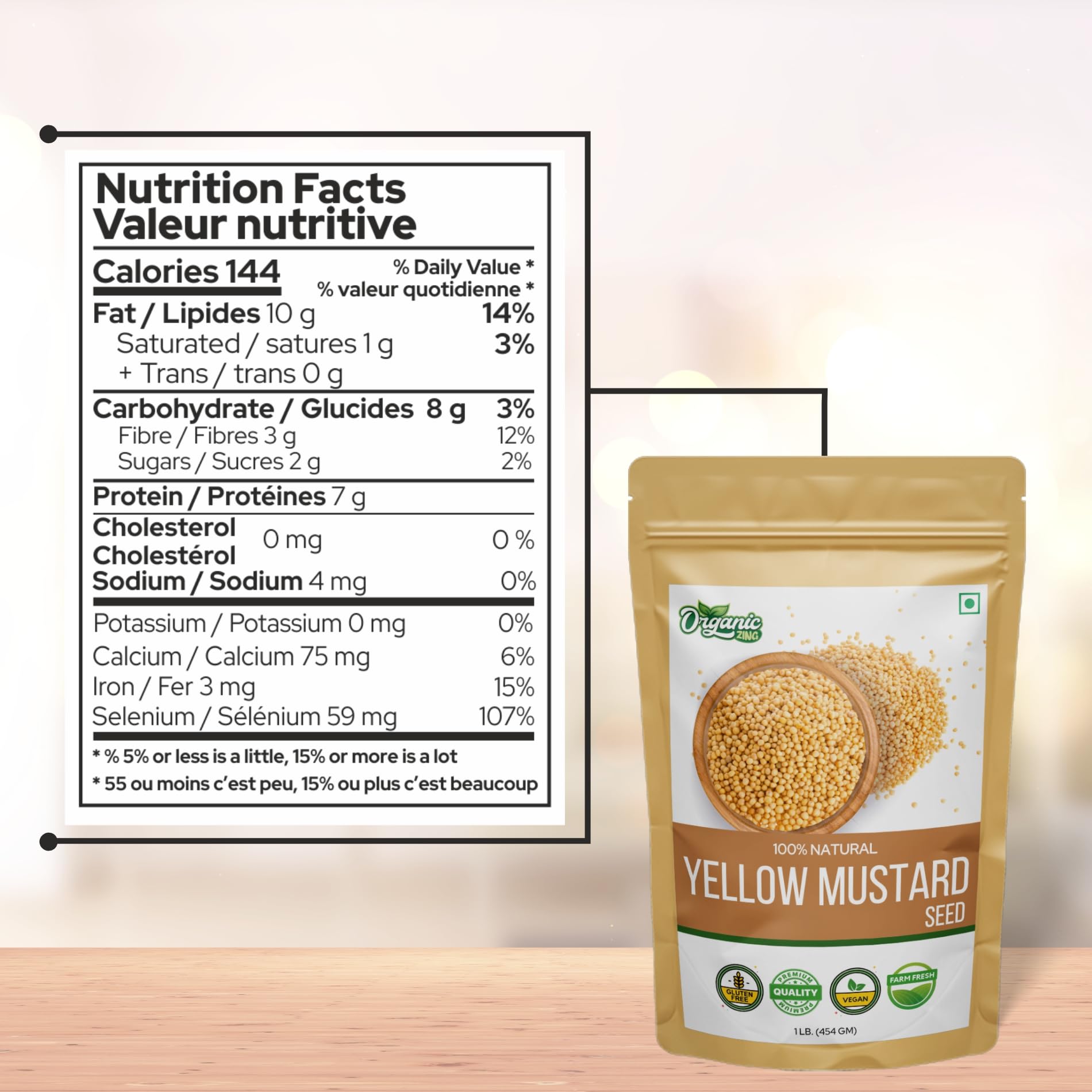 Organic Zing Yellow Mustard Seeds | Whole Yellow Mustard Seed for Pickles & Cooking | 100% Raw Mustard Seeds