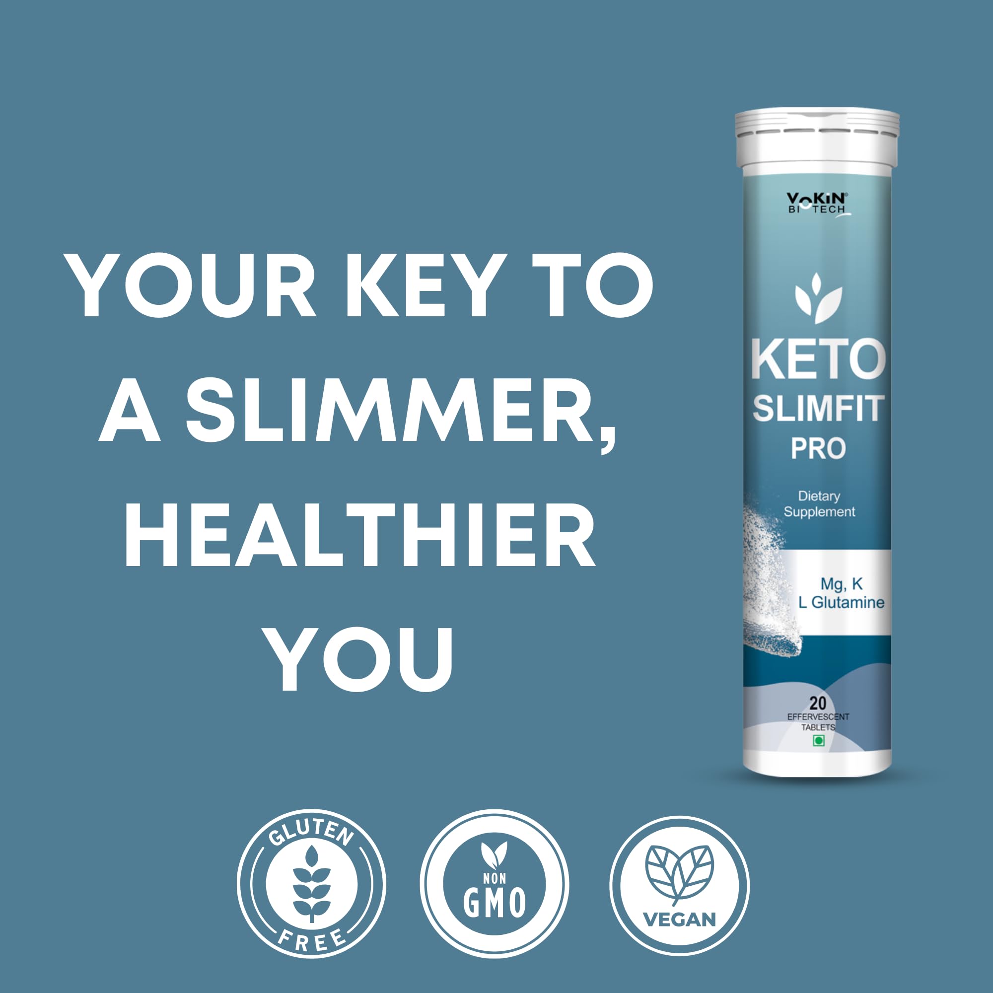 Vokin Biotech Keto Slim Tablets For Weight Loss Dietary Supplement Effervescent Water Soluble (20 Tablets)