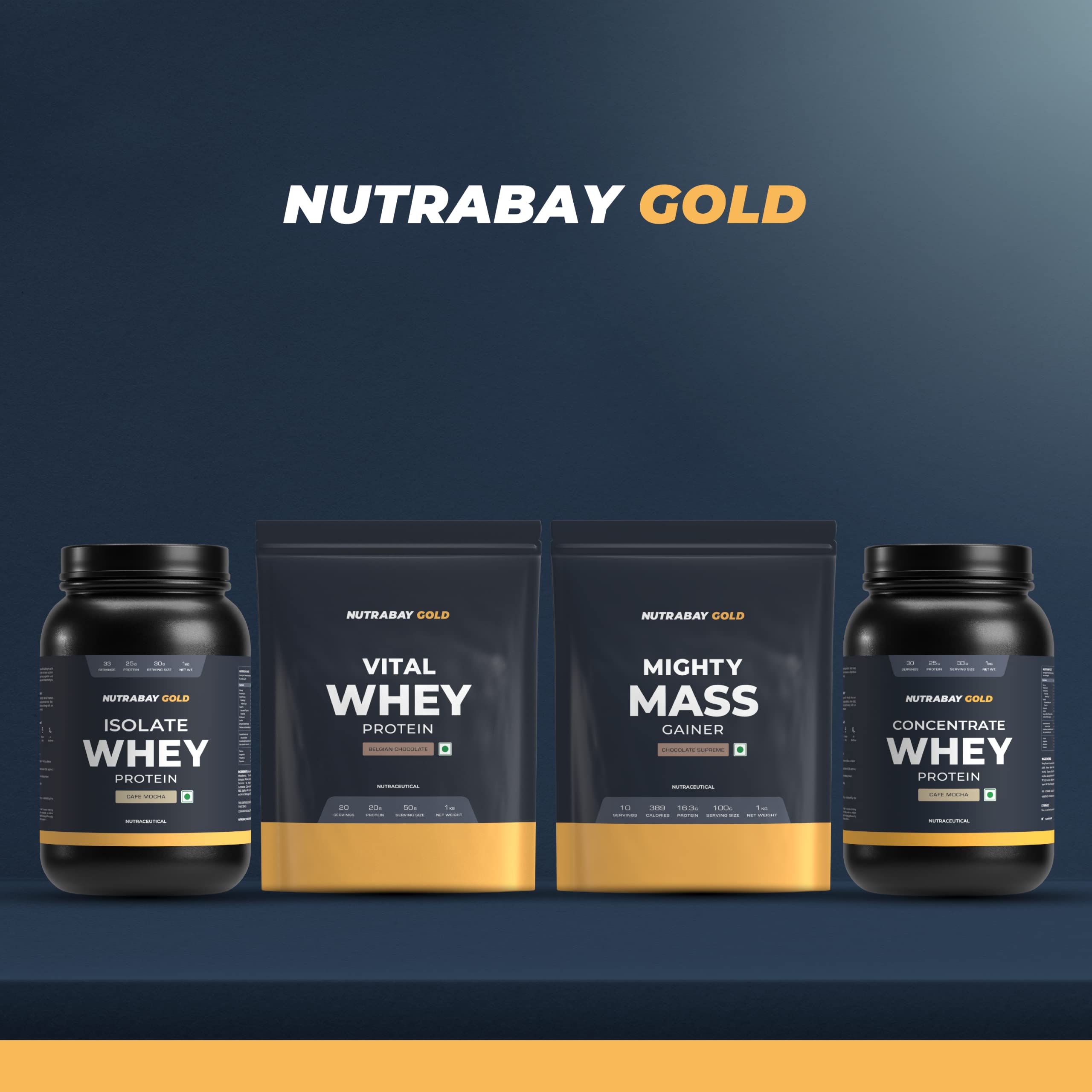 Nutrabay Gold Vital Whey Protein for Beginners with Added Vitamins & Minerals – Muscle & Body Strength – 2kg (2x1kg Pack), Belgian Chocolate |Easy to Digest | 100% Authentic Imported Clean Protein