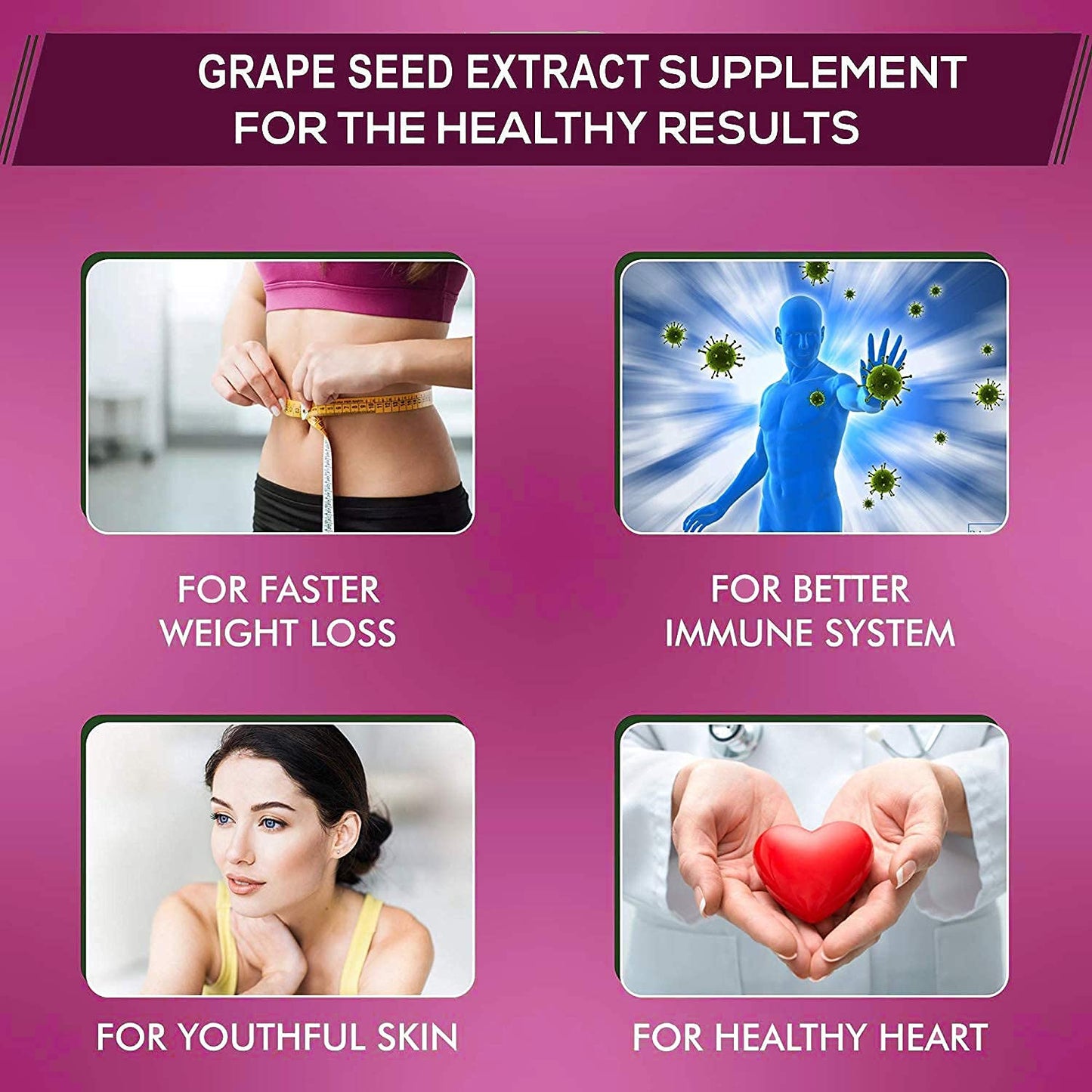 Vokin Biotech Grapes Seed Extract Support Immune System and Antioxidant Supplement 95% Polyphenols 60 Capsules
