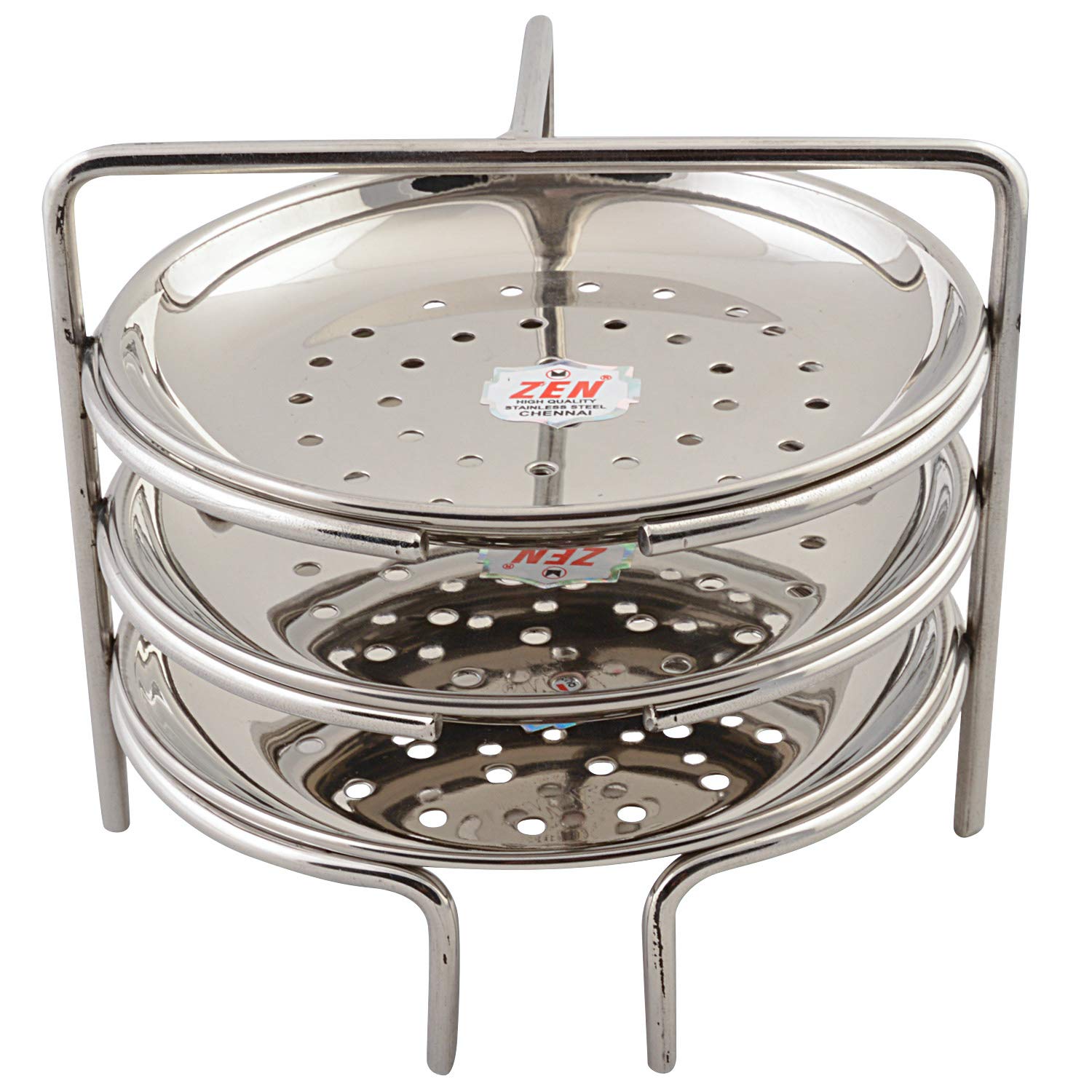 Jain Stainless Steel Idiyappam Stand (Small Size) with 3 Plates|Momos/Vegetable Steamer Utensil, Pack of 1 - Silver Color - Dista