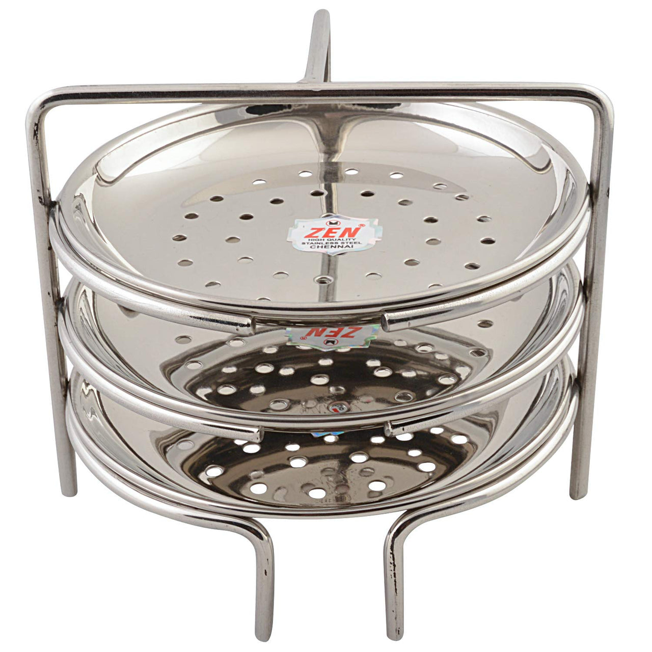Jain Stainless Steel Idiyappam Stand (Small Size) with 3 Plates|Momos/Vegetable Steamer Utensil, Pack of 1 - Silver Color - Dista