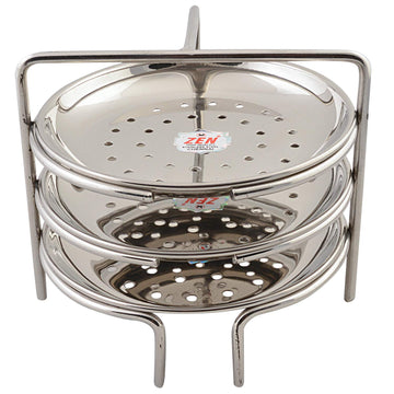 Jain Stainless Steel Idiyappam Stand (Small Size) with 3 Plates|Momos/Vegetable Steamer Utensil, Pack of 1 - Silver Color - Dista