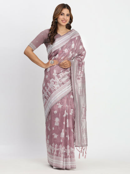 Shree Shyam Fashion Linen Cotton Sea Green Saree - Distacart