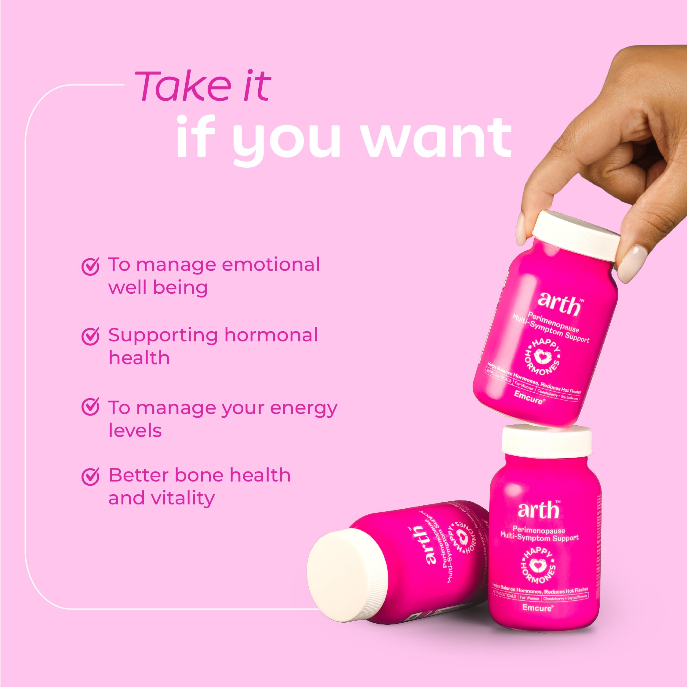 Arth Perimenopause Support | Menopause Supplement for Women to Help with Hot Flashes, Mood Swings, Night Sweats & Hormonal Balance with Ashwagandha, Chasteberry & Soy Isoflavones | 60 Veg Tablets