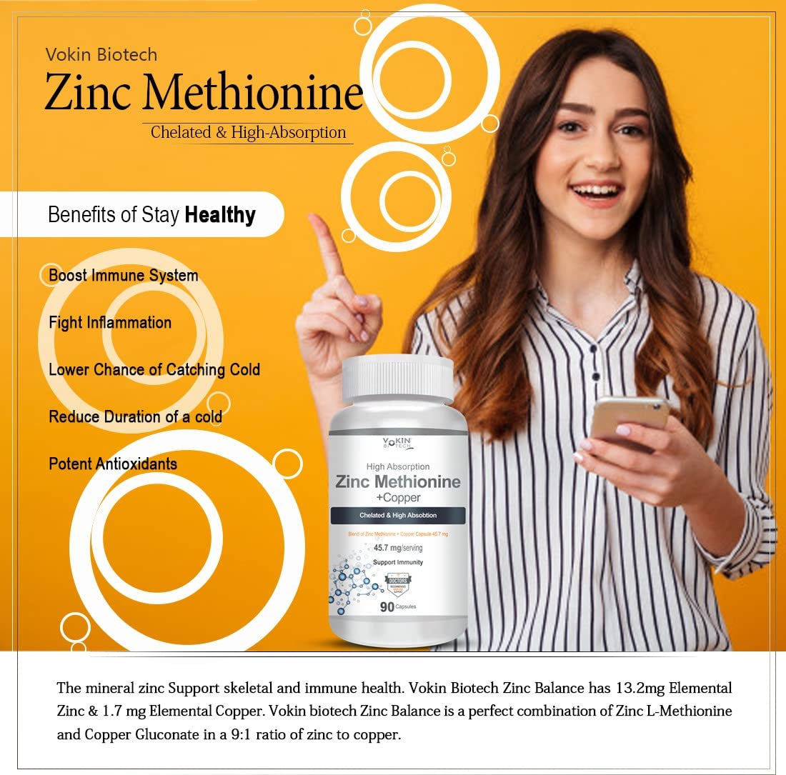 Vokin Biotech Zinc Methionine Plus Copper, Supports Immunity 90 Capsules