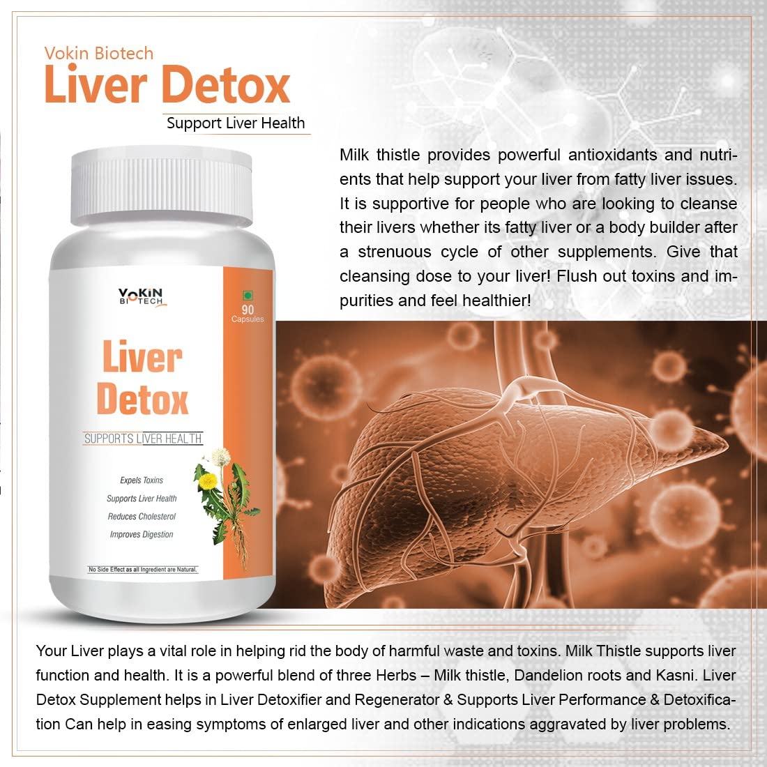 Vokin Biotech Liver Detox For Healthy Liver | Helps in Cleanse Liver, Natural Protection Against Fatty Liver Supplement For Men And Women 90 Capsules
