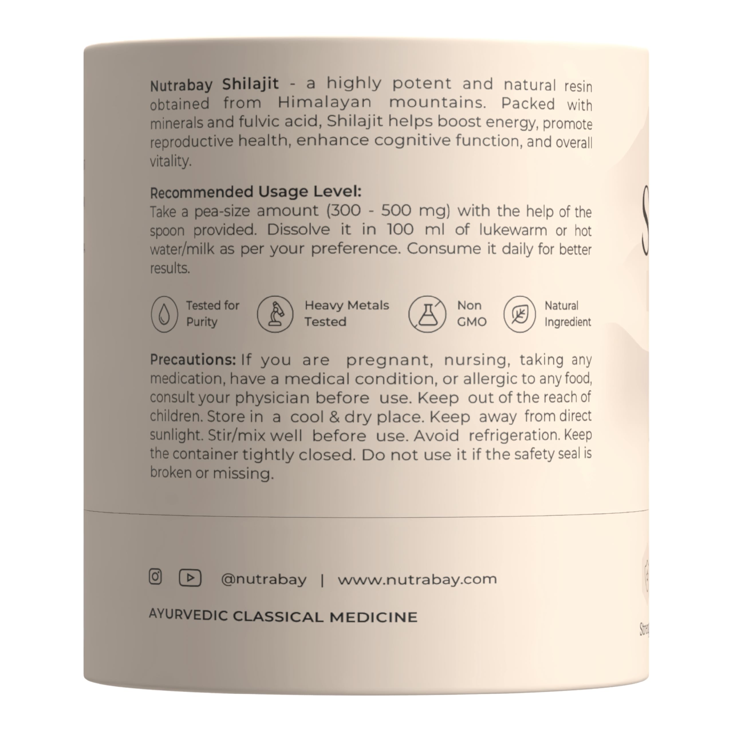 Nutrabay Shudh Himalayan Shilajit Resin from High Altitude – Extracted Using Water – Strength, Stamina & Power – Premium Ayurvedic Supplement – 20g