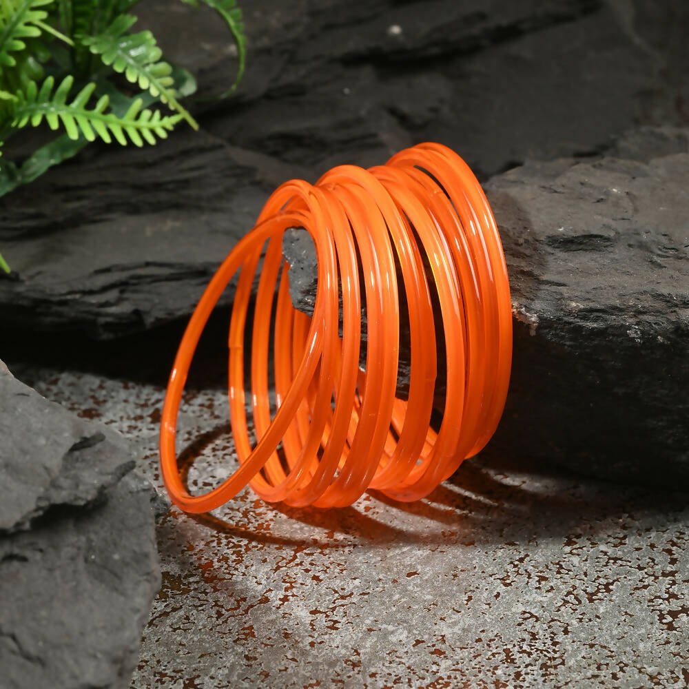 Afast Shining Orange Glass Party, Wedding, Daily Use Bangle Set, Pack Of 12 - Distacart