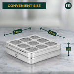 Thumbnail for MARU Stainless Steel 9-in-1 Square Masala Dabba – Spice Box with 9 Round Containers - Dista