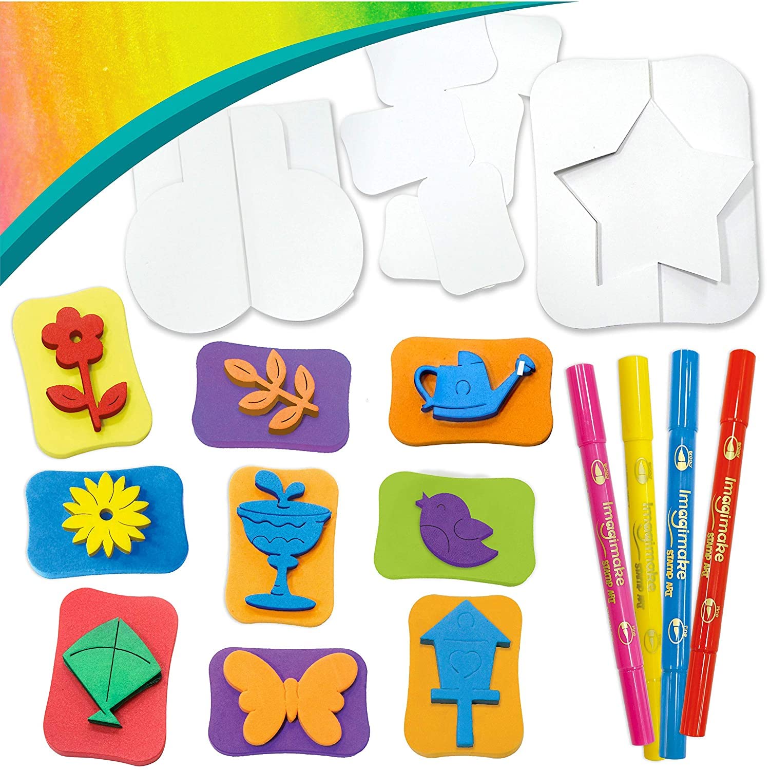 Imagimake Stamp Art - Garden - Stamps for Kids with Easy Blending Pens | Arts and Crafts for Kids Ages 3-5 | 3 to 5 Year Old Girl Gifts & Boy Gifts | Coloring Set